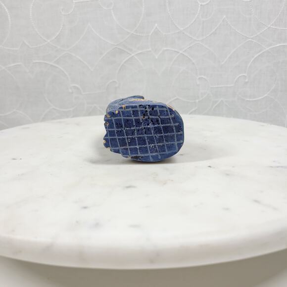 VTG Wooden Cat Shelf Sitter 6" Blue Hand Made Carved Painted Paisley Floral - Picture 7 of 16